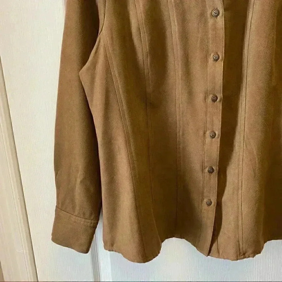 Urban Cotton Western Shirt Faux Suede Long Sleeve Button Front Brown Large - Picture 6 of 16